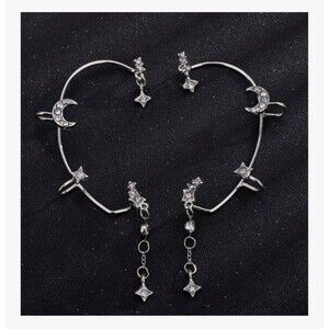 Women's Clip-On Earrings Hook Without Pierced Star Moon Ear Clips Dangle Hippie